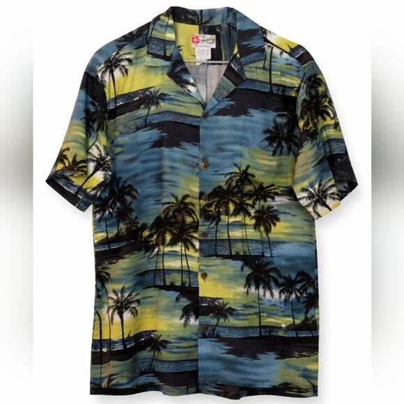 Vintage Hilo Hattie Hawaiian Shirt XL Blue Floral Cotton Aloha Made In USA 90s - Picture 2 of 7